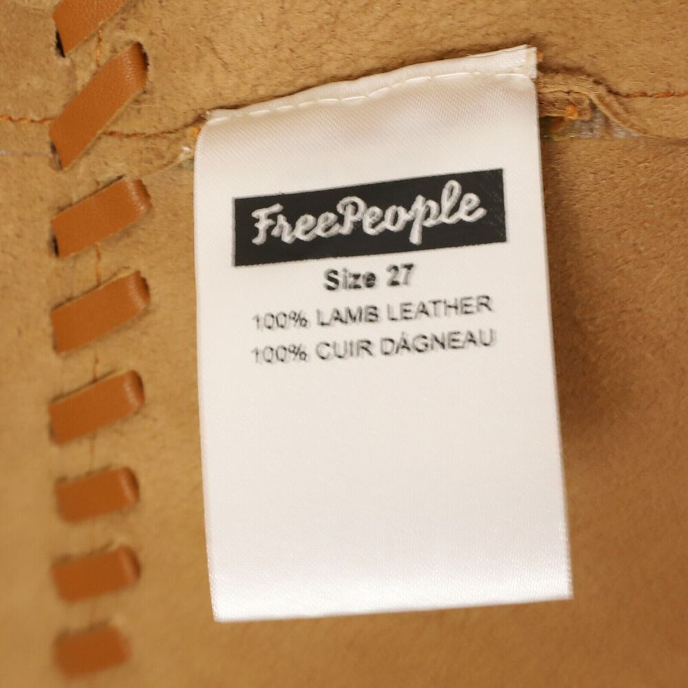 FREE PEOPLE We The Free Belted Lamb Leather Statement Wrap Skirt 27 Brown B80 - Picture 6 of 6